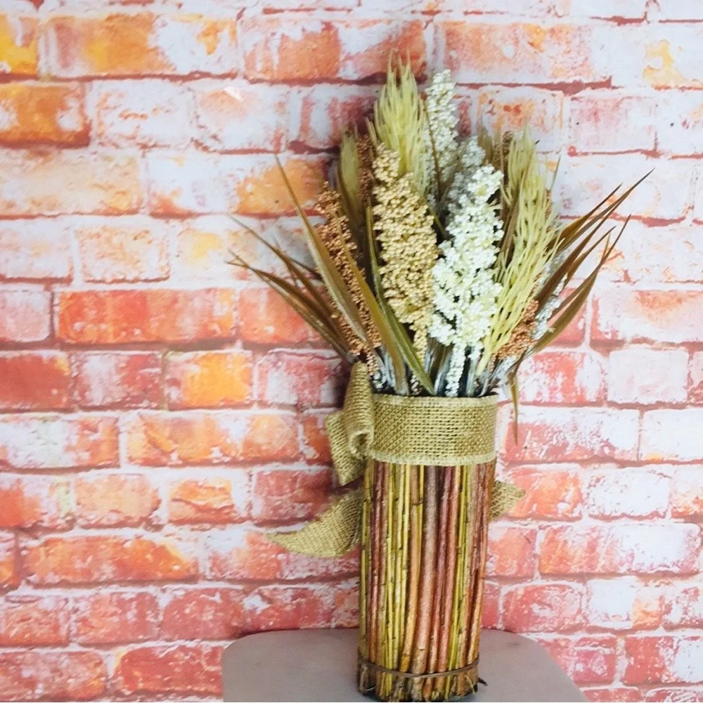 Rustic Faux Dried Floral Wheatgrass Bouquet with Burlap Wrap